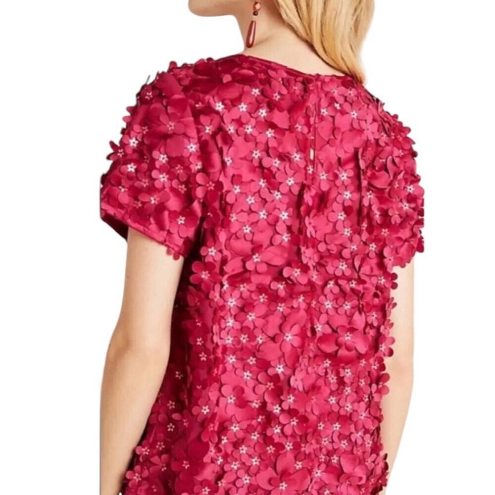 *Flawed Anthropologie Varun Bahl Rosemarie 3D Floral Top Whimsy Raspberry Size 8 - Picture 14 of 16